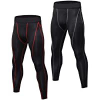 Niksa 2 Piezas Mallas Hombre Deporte Leggings Deporte Pantalón Largo de Compresión Negro